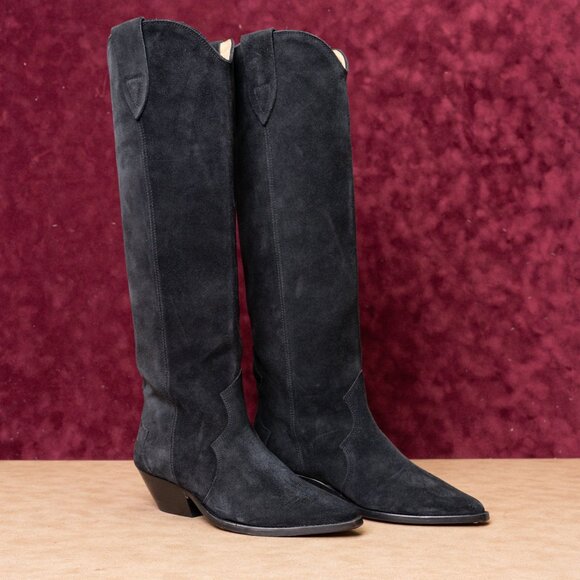 Isabel Marant Wmn Denvee Western Cowboy Pointy Black Leather Boots 8US EUR 38 - Picture 1 of 9